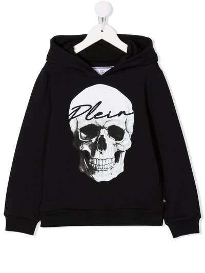 Philipp Plein Junior Kids' Logo Skull Print Hoodie In Black