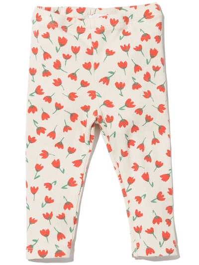 Bobo Choses Babies' Floral Print Ribbed Leggings In Neutrals
