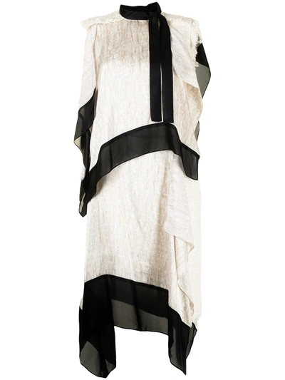 Sacai Womens Off White Asymmetric-hem Tweed Midi Dress L