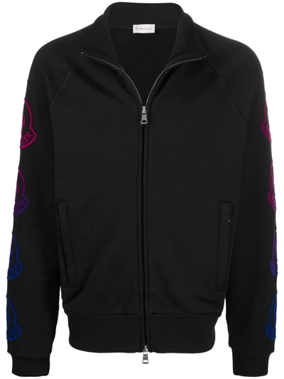 Moncler Logo-print Zip-up Sweatshirt In Black