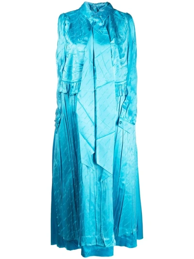 Balenciaga Pussy-bow Crinkled Silk-jacquard Midi Dress In Light Blue