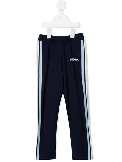 Kenzo Kids' Logo-print Side-stripe Track Pants In Blue