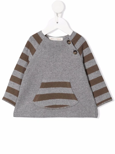 Zhoe & Tobiah Babies' Stripe-pattern Raglan-sleeve Jumper In Grey