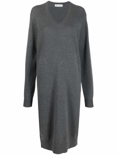 Extreme Cashmere V-neck Knitted Maxi Dress In Grey