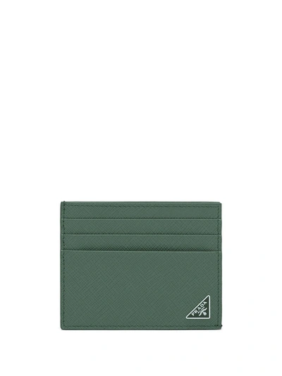 Prada Triangle-logo Leather Cardholder In Green