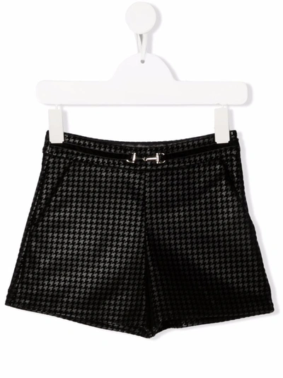 Abel & Lula Kids' Houndstooth Belted-waist Shorts In Black