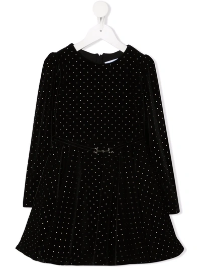 Abel & Lula Teen Polka-dot Velvet Dress In 黑色