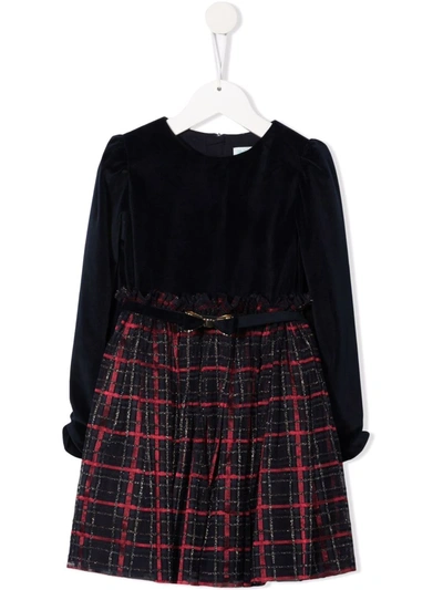Abel & Lula Teen Checked Panel Midi Dress In Blue