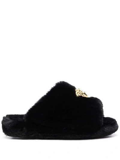 Versace Medusa Head-plaque Slippers In Black