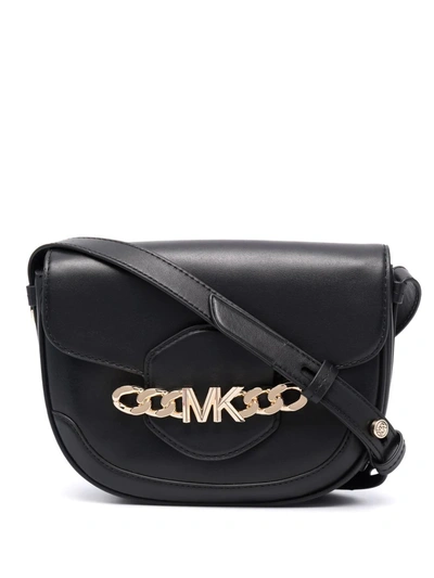 Michael Michael Kors Logo-chain Leather Crossbody Bag In Black