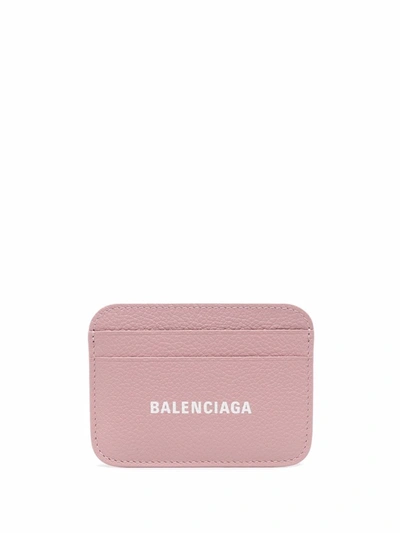 Balenciaga Cash Logo-print Pebbled-texture Cardholder In Pink &amp; Purple