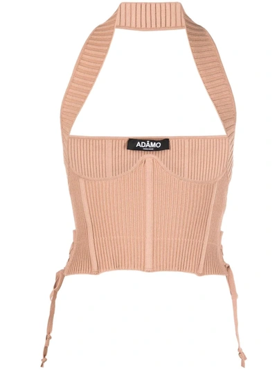 Adamo Ribbed-knit Corset Top In Neutrals