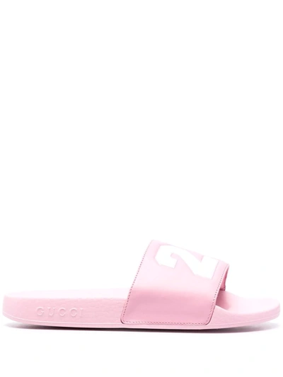 Gucci Pursuit Leather Slides In Pink