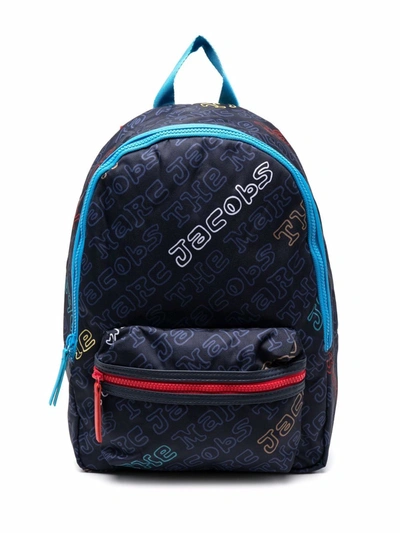 Marc Jacobs Kids' Logo-print Zip-up Backpack In Blue