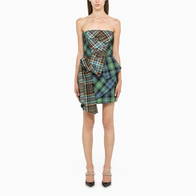 Philosophy Checked Short Dress With Ruches In ["blue"/ "green"/ "multicolor"]