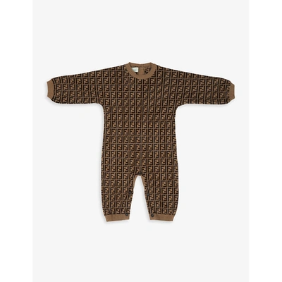 Fendi Beige Ff Cotton, Cashmere And Wool-blend Babygrow 3-12 Months 6 Months