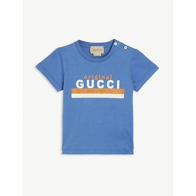 Gucci Babies' Logo-print Buttoned Cotton-jersey T-shirt 3-36 Months In Blue