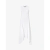Allsaints Womens Optic White Gia Asymmetric Cotton-blend Midi Dress 8