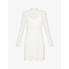 Jenny Yoo Hart High-neck Stretch-lace Mini Dress In Ivory