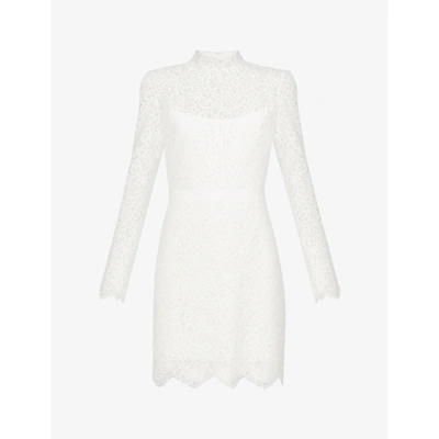 Jenny Yoo Hart High-neck Stretch-lace Mini Dress In Ivory