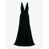 Jenny Yoo Logan V-neck Velvet Gown In Emerald