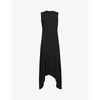Allsaints Gia Asymmetric Cotton-blend Midi Dress In Black