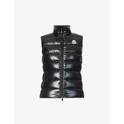 Moncler Womens Black Ghany Logo-embroidered Padded Shell-down Gilet Xs In Black