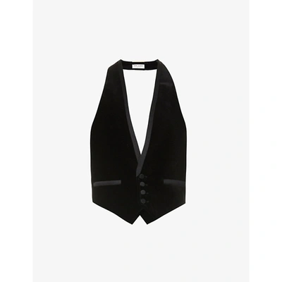 Saint Laurent Womens Noir V-neck Cotton-velvet Waistcoat 10