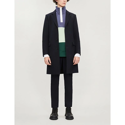 Sandro Apollo Single-breasted Wool-blend Coat In Navy Blue