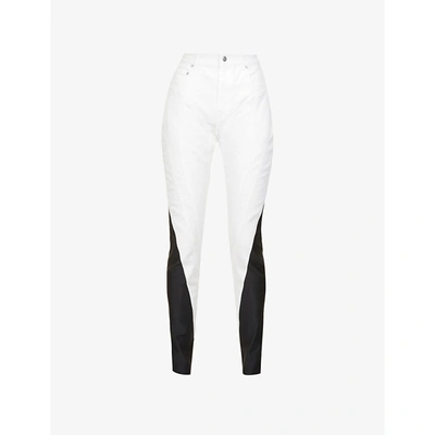 Mugler Womens White/black Pin-tucked Panels High-rise Stretch-denim Jeans 8 In White
