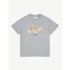 PALM ANGELS BOYS GREY KIDS BEAR-PRINT SHORT-SLEEVE COTTON T-SHIRT 4-10 YEARS 8 YEARS