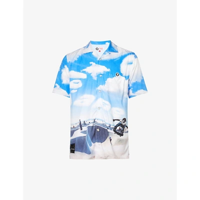Aape Mens Light Blue Skate Graphic-print Woven Shirt L