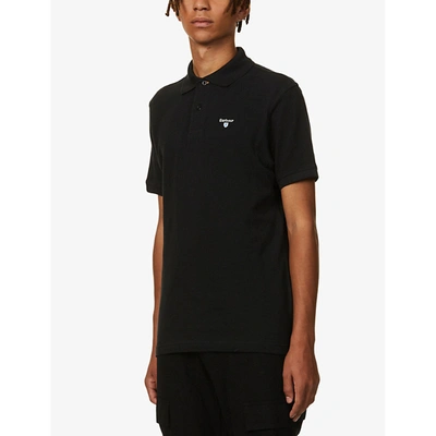 Barbour Tartan-trimmed Cotton-pique Polo Shirt In Black