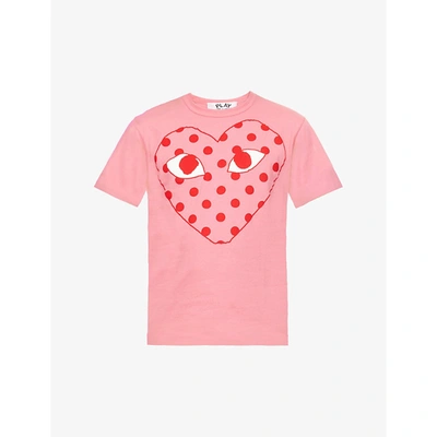 Comme Des Garçons Play Heart And Polka-dot Print Cotton-jersey T-shirt In Pink