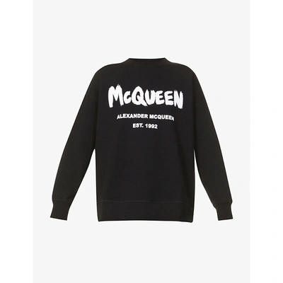 Alexander Mcqueen Logo-print Cotton-jersey Sweatshirt In Black/white