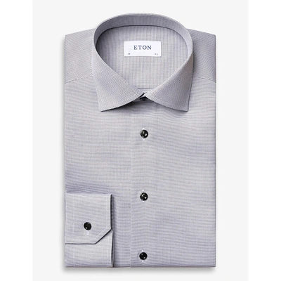 Eton Mens Black Micro-print Slim-fit Cotton-poplin Shirt 17