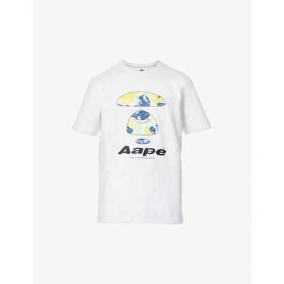 Aape Mens White Graphic-print Crewneck Cotton-jersey T-shirt Xl
