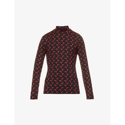 Marine Serre Mens All Over Moon Red Moon-print High-neck Recycled Polyamide-blend Top S In All Over Moon Red