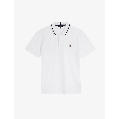 Ted Baker Camdn Floral-embroidered Cotton Polo Shirt In Cream