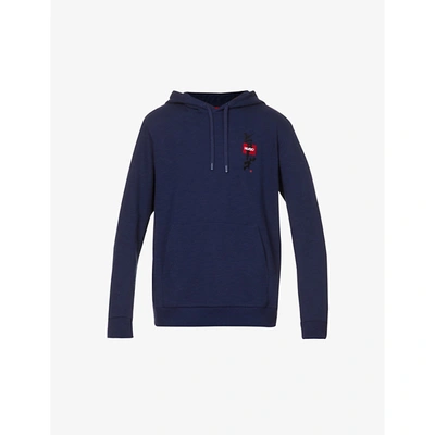 Hugo Boss Japanese-ideogram Cotton-jersey Hoody In Open Blue