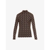 Marine Serre Moon Print Recycled Nylon Turtleneck Top In All Over Moon Brown