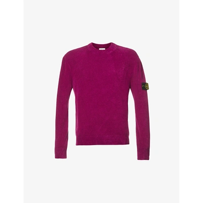 Stone Island Mens Magenta Compass-patch Ribbed-cotton Jumper L/xl