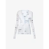 Helmut Lang Womens Baby Blue Logo-print Fitted Wool Cardigan S