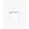 Valentino Logo-print Blossom-detail Cropped T-shirt In White/ Red