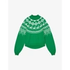 Maje Womens Verts Fair Isle-inspired Wool-blend Jacquard Sweater 12 In Verts