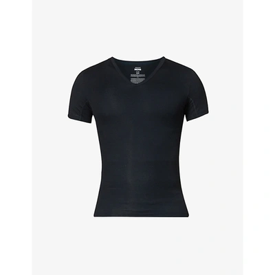 Spanx Sculpt V-neck Stretch-cotton T-shirt In Black
