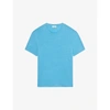 Sandro Mens Pastel Blue Crewneck Linen-jersey T-shirt Xs