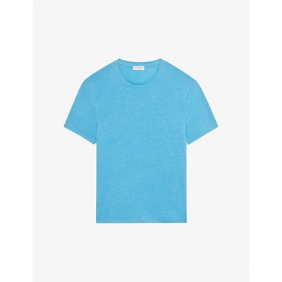 Sandro Mens Pastel Blue Crewneck Linen-jersey T-shirt Xs