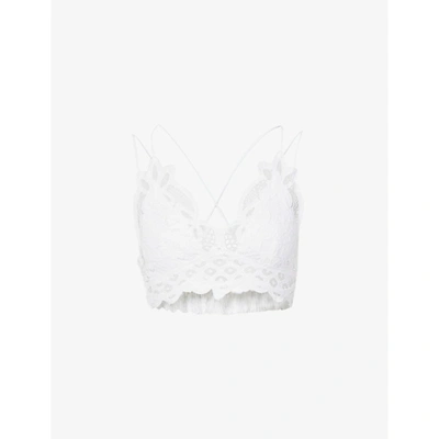 Free People Womens White Adella Floral-embroidered Stretch-cotton Bralette Top Xs