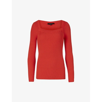 Allsaints Womens Flame Red Bardi Square-neck Woven Top M In Flame Red